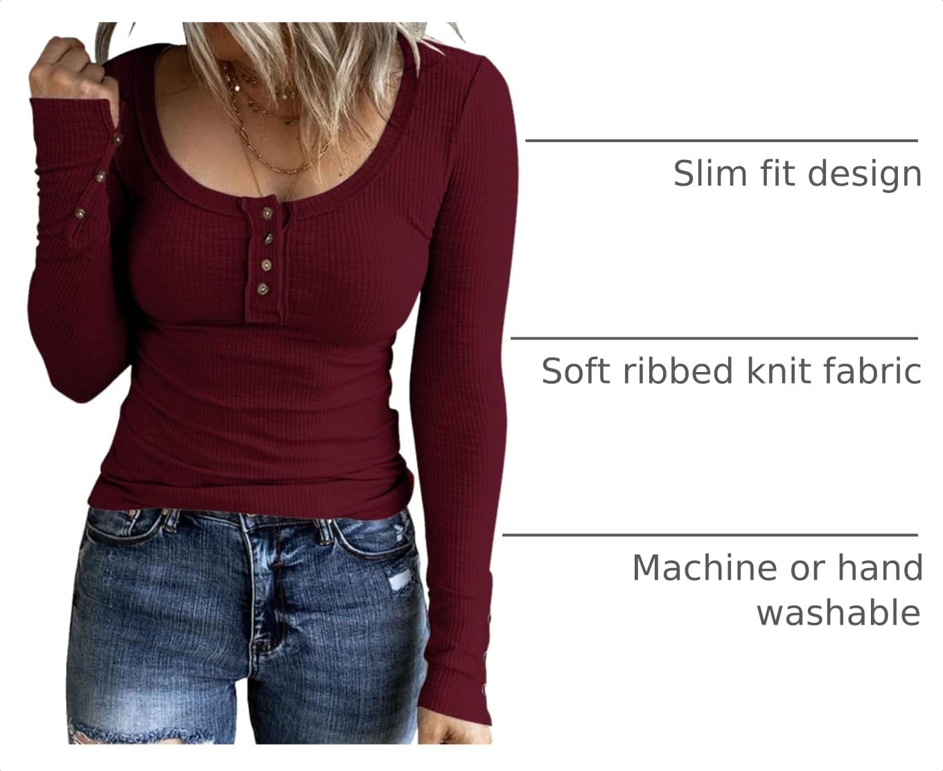 KINLONSAIR Women Long Sleeve Henley