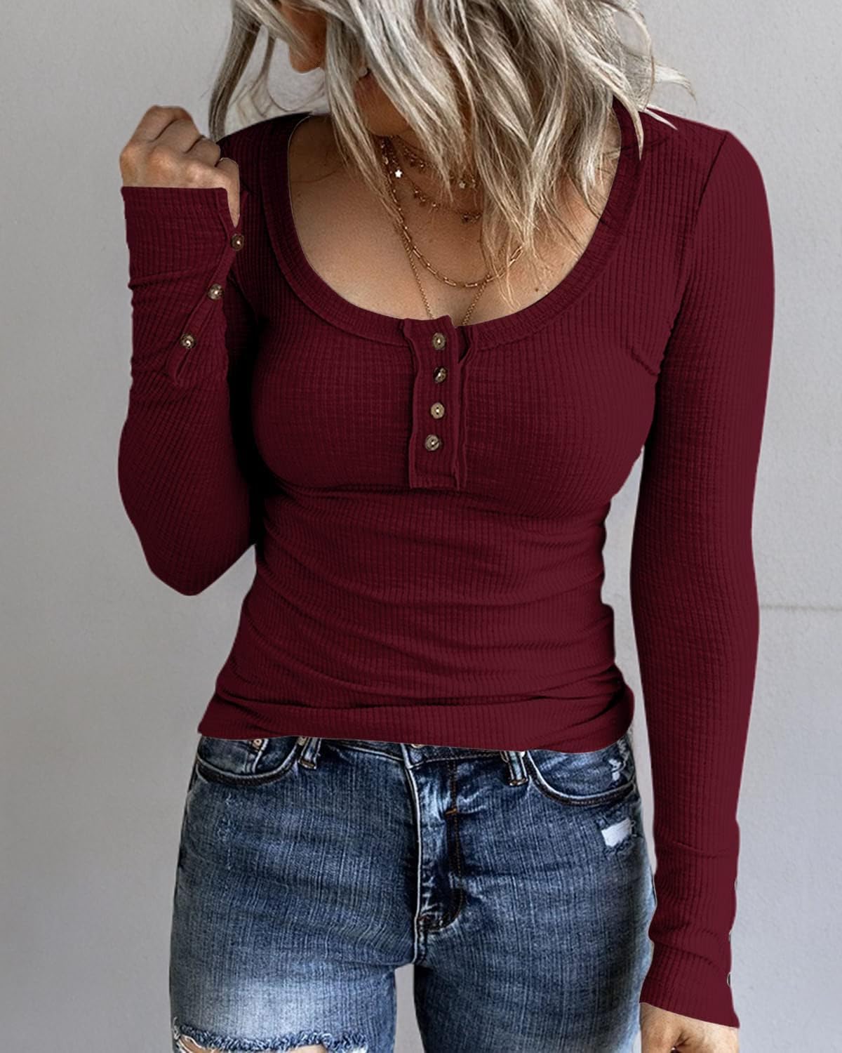 KINLONSAIR Women Long Sleeve Henley