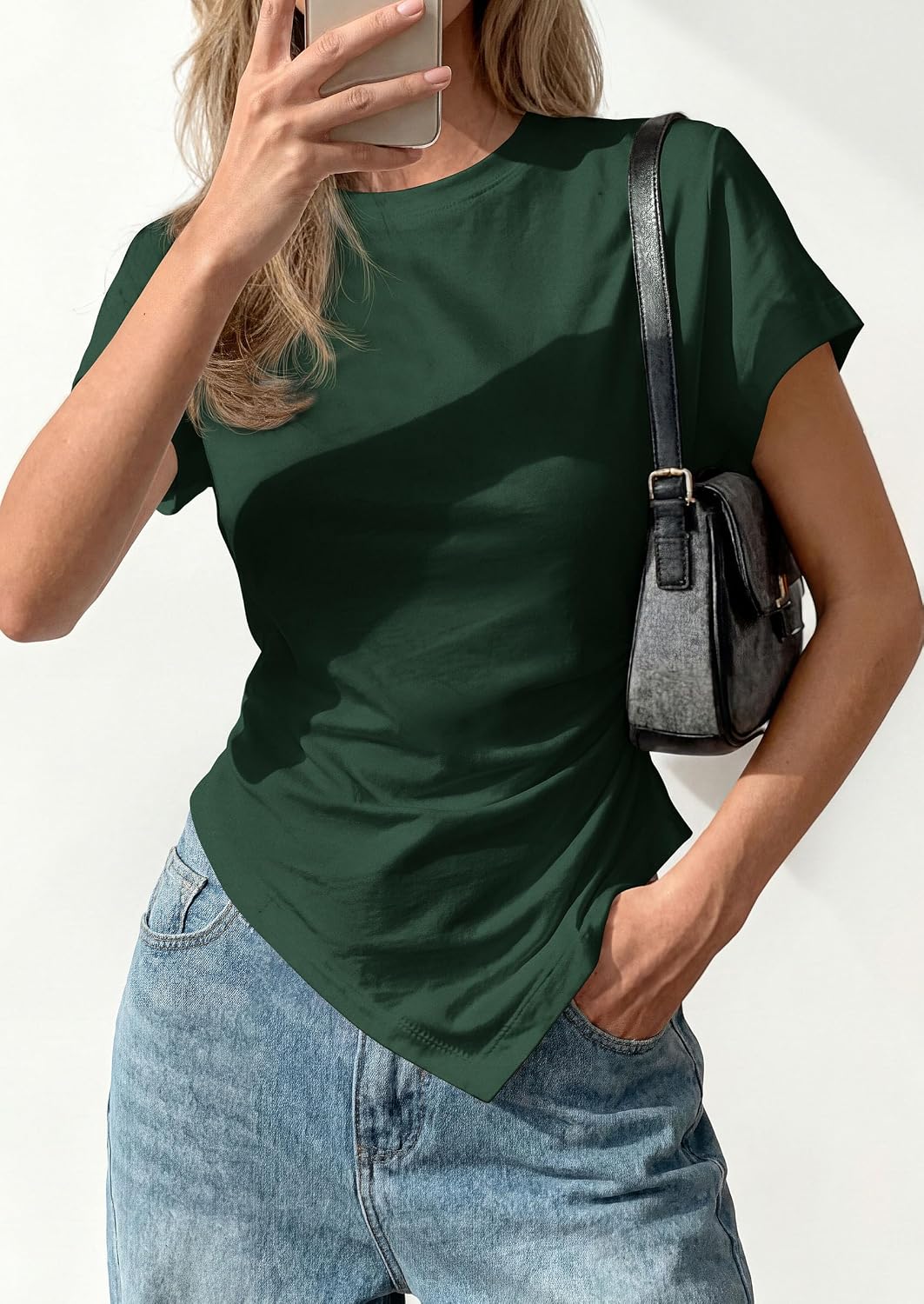 PRETTYGARDEN Womens Asymmetrical Summer Short Sleeve Tops - Image 3