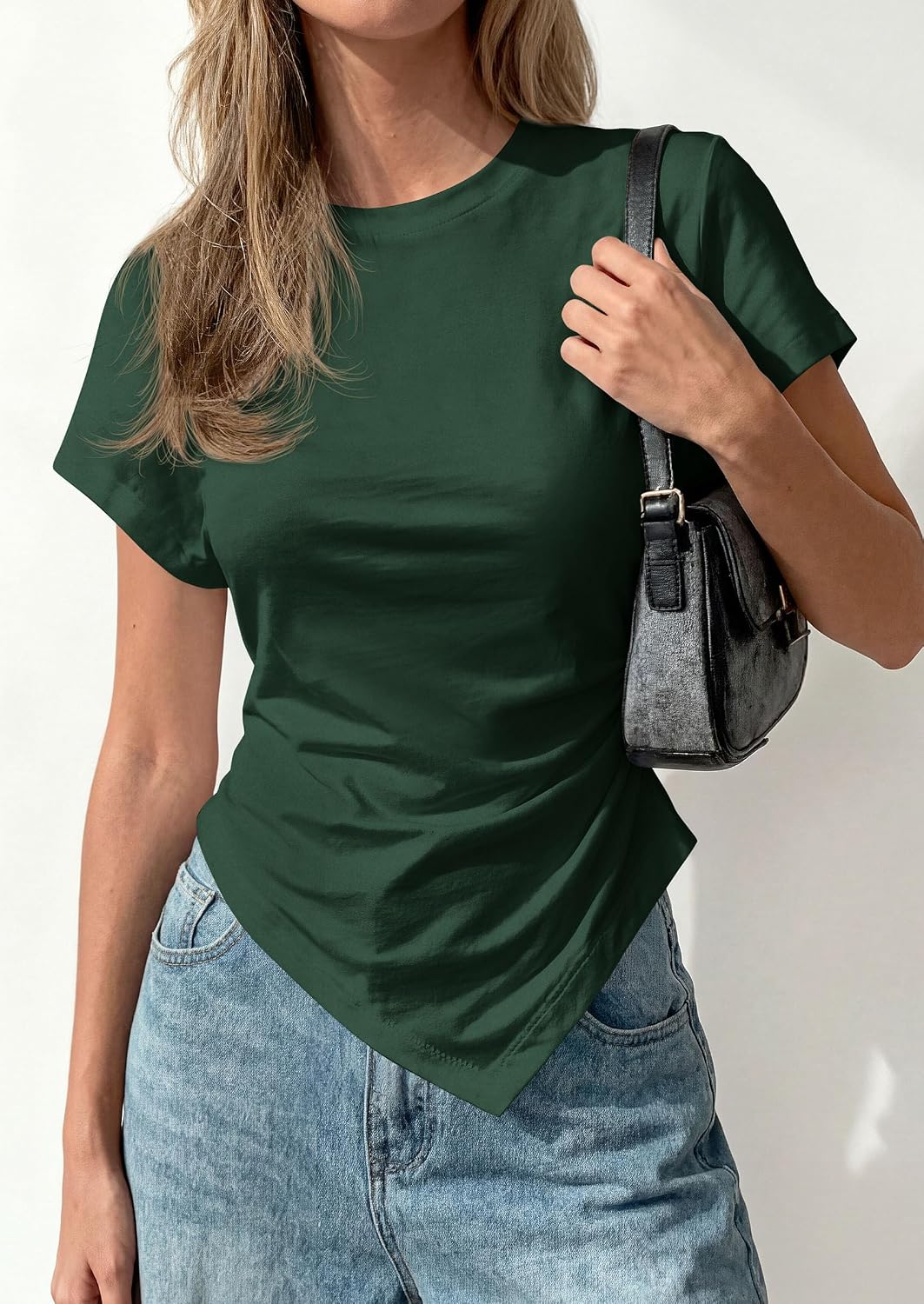 PRETTYGARDEN Womens Asymmetrical Summer Short Sleeve Tops - Image 5