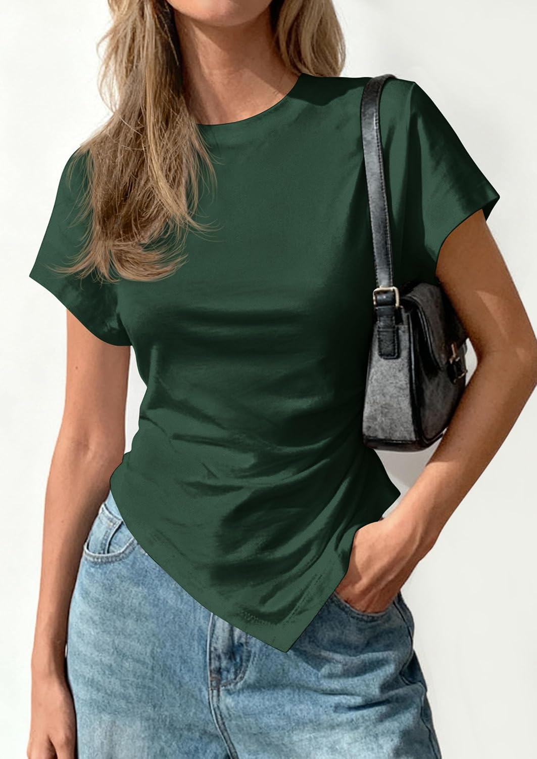 PRETTYGARDEN Womens Asymmetrical Summer Short Sleeve Tops - Image 6