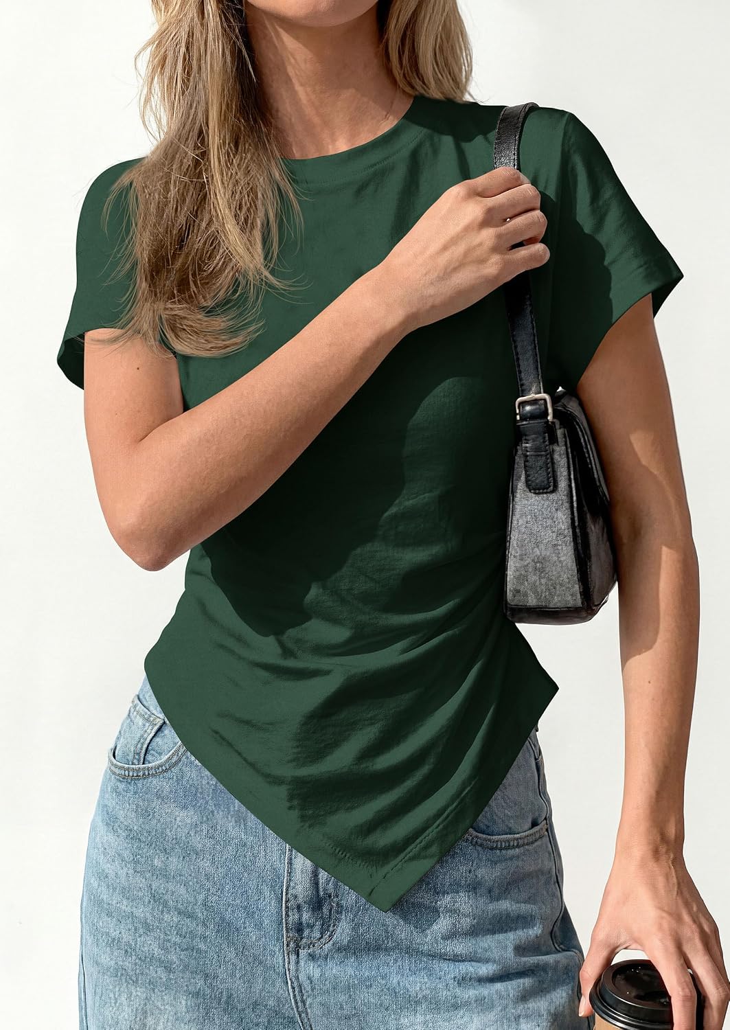 PRETTYGARDEN Womens Asymmetrical Summer Short Sleeve Tops - Image 7