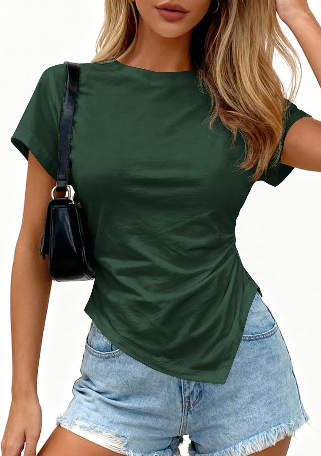 PRETTYGARDEN Womens Asymmetrical Summer Short Sleeve Tops - Image 8