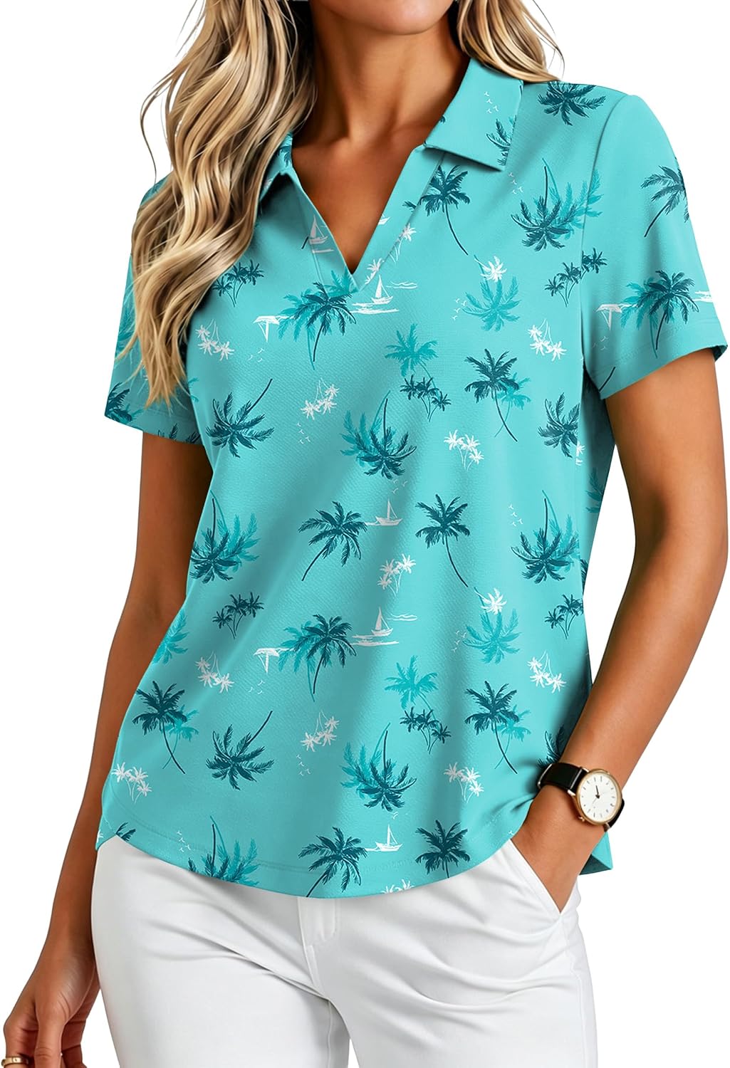 PINSPARK Womens Golf Shirt Short Sleeve Polos UPF 50+ Collared Tennis Tops