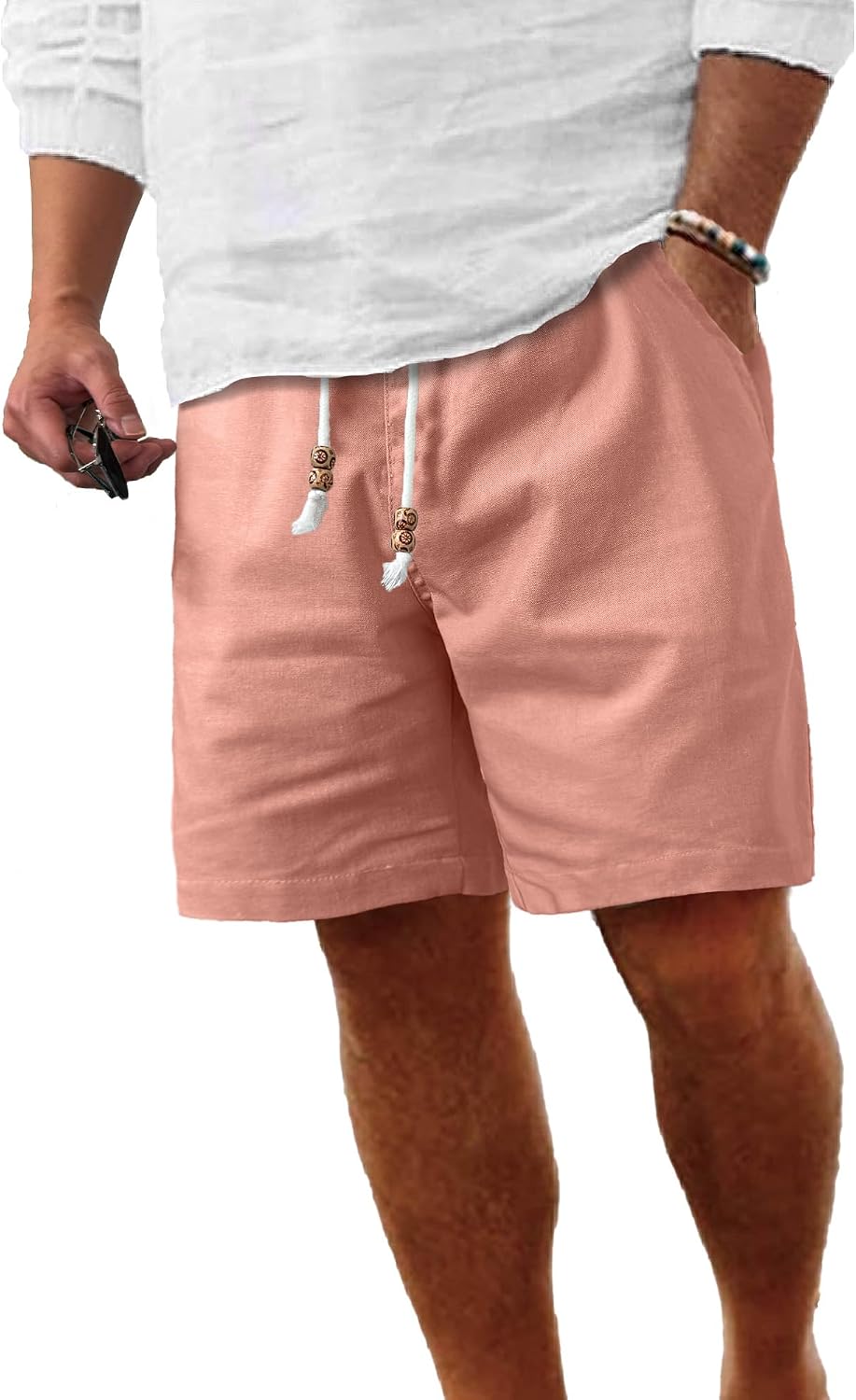 Comdecevis Men's Cotton Linen Casual Shorts