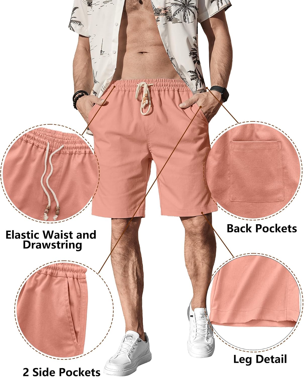 Comdecevis Men's Cotton Linen Casual Shorts - Image 4