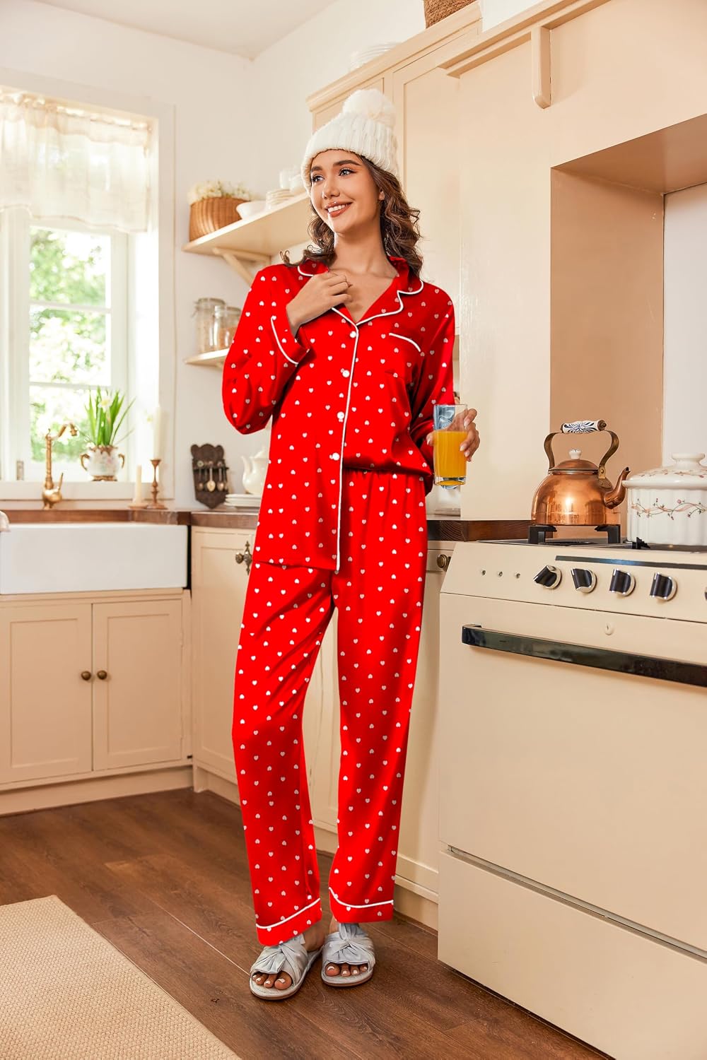 Ekouaer Women's Classic Button Down Long Satin Silk Pajama Set - Image 2