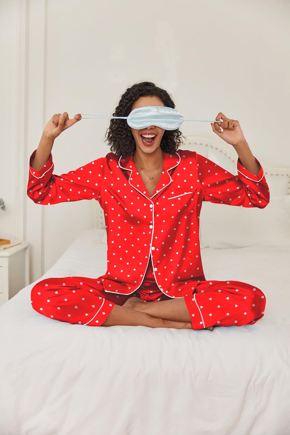 Ekouaer Women's Classic Button Down Long Satin Silk Pajama Set - Image 3