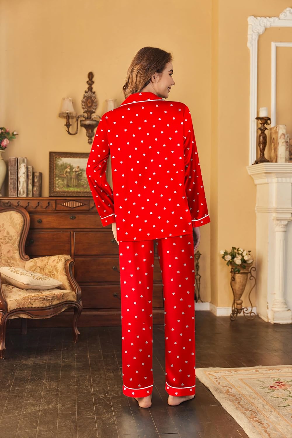 Ekouaer Women's Classic Button Down Long Satin Silk Pajama Set - Image 4