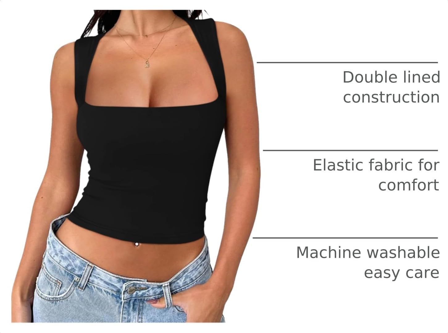 REORIA Butsmooth® Square Neck Double Lined Going Out Crop Tank Top - Image 4
