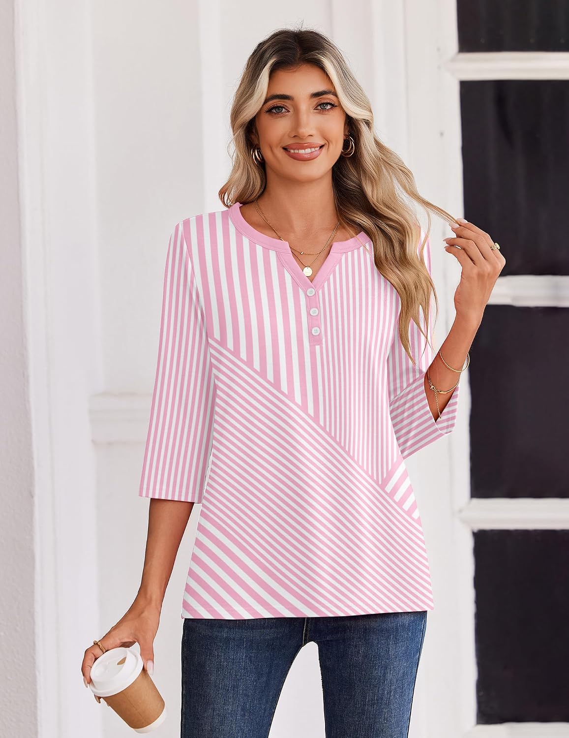 Zeagoo 3/4 Length Sleeve Womens Tops Casual Dressy Summer Fall Shirts - Image 2