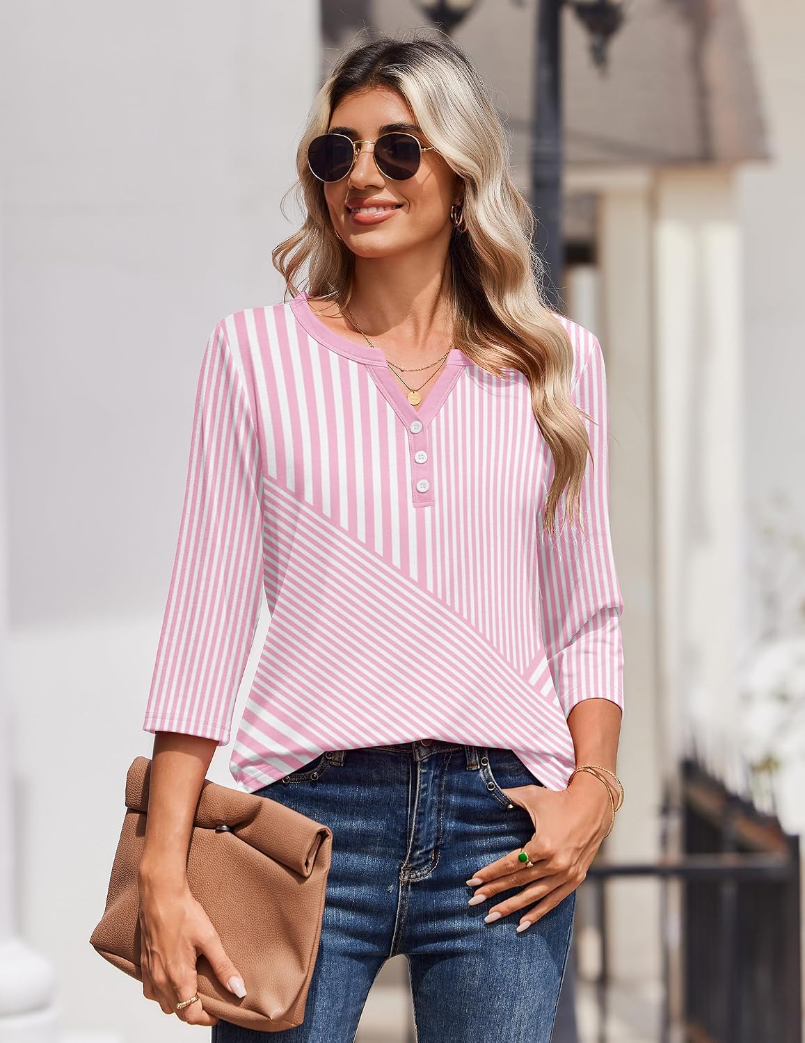 Zeagoo 3/4 Length Sleeve Womens Tops Casual Dressy Summer Fall Shirts - Image 3