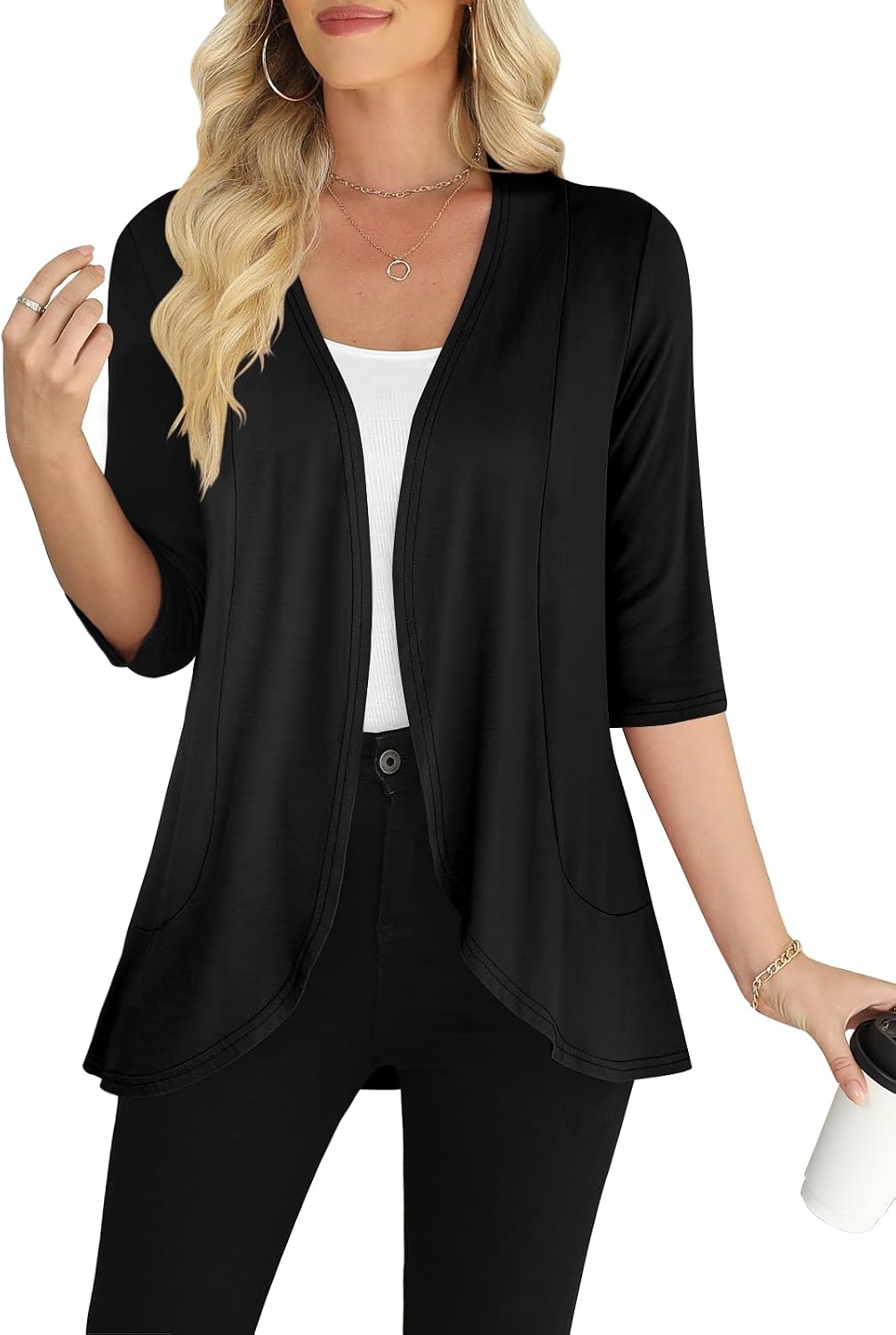 Yincro Womens Casual 3/4 Sleeve Cardigan Lightweight Soft Open Front S-4XL