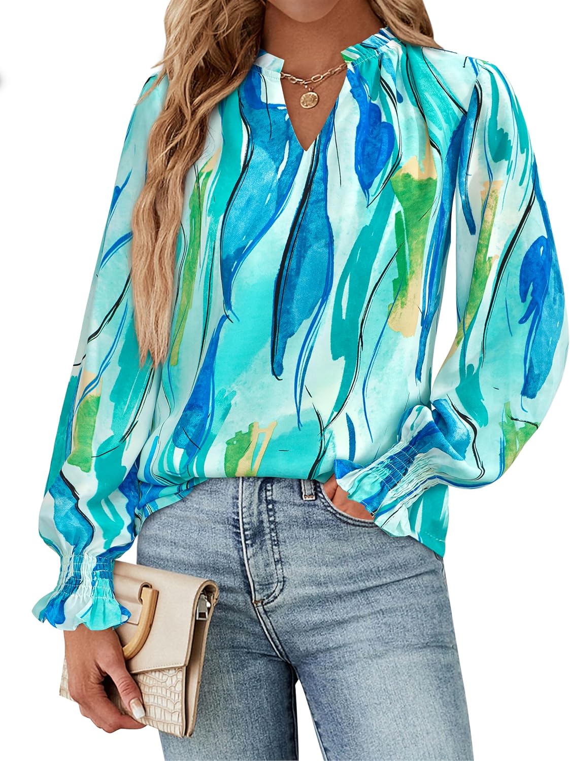MASCOMODA Womens Boho Floral Long Sleeve Loose Chiffon Blouses - Image 2