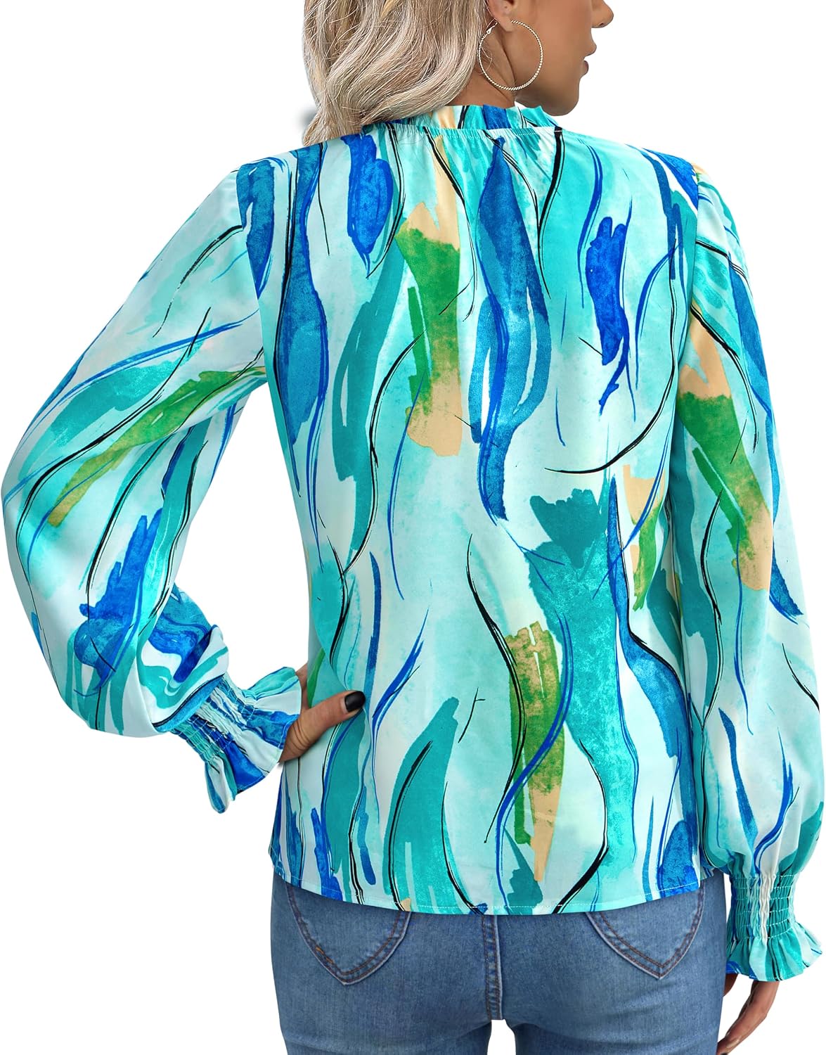 MASCOMODA Womens Boho Floral Long Sleeve Loose Chiffon Blouses - Image 4