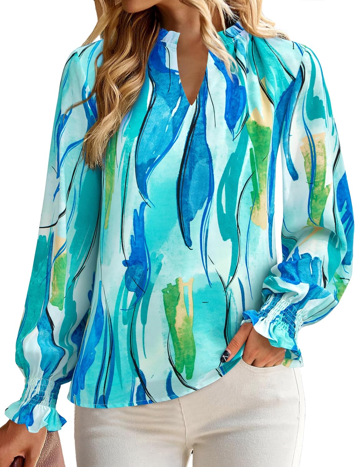 MASCOMODA Womens Boho Floral Long Sleeve Loose Chiffon Blouses - Image 5