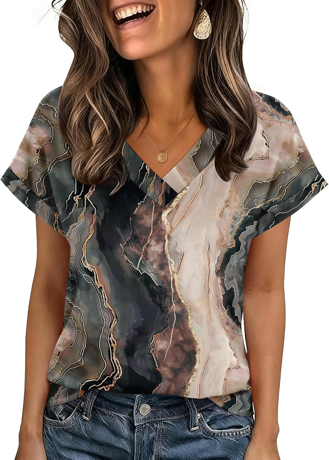 Zeagoo Womens Summer Tops Rolled Short Sleeve Shirts Dressy Casual Blouses