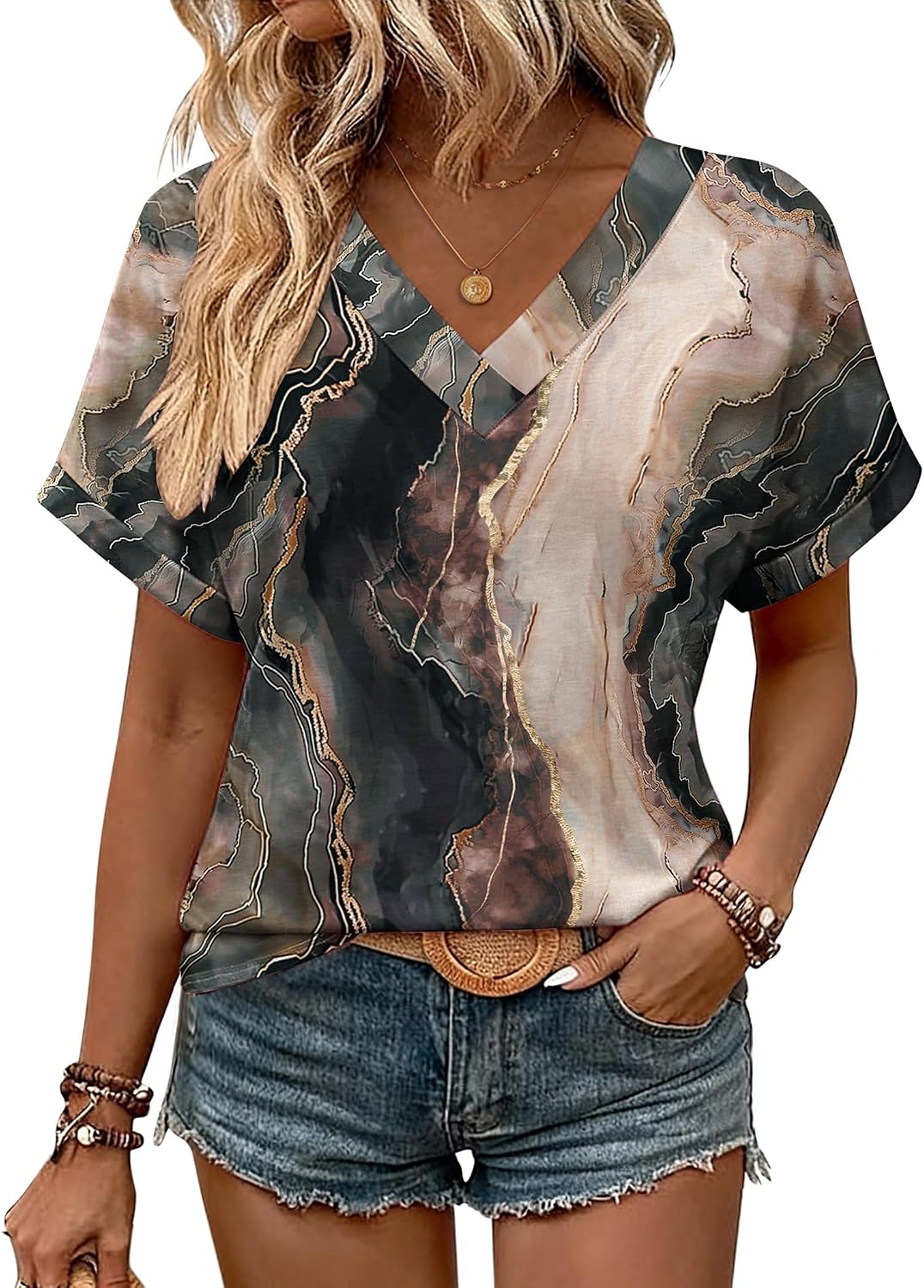 Zeagoo Womens Summer Tops Rolled