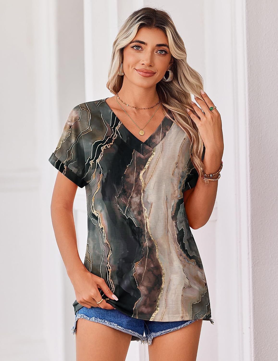 Zeagoo Womens Summer Tops Rolled