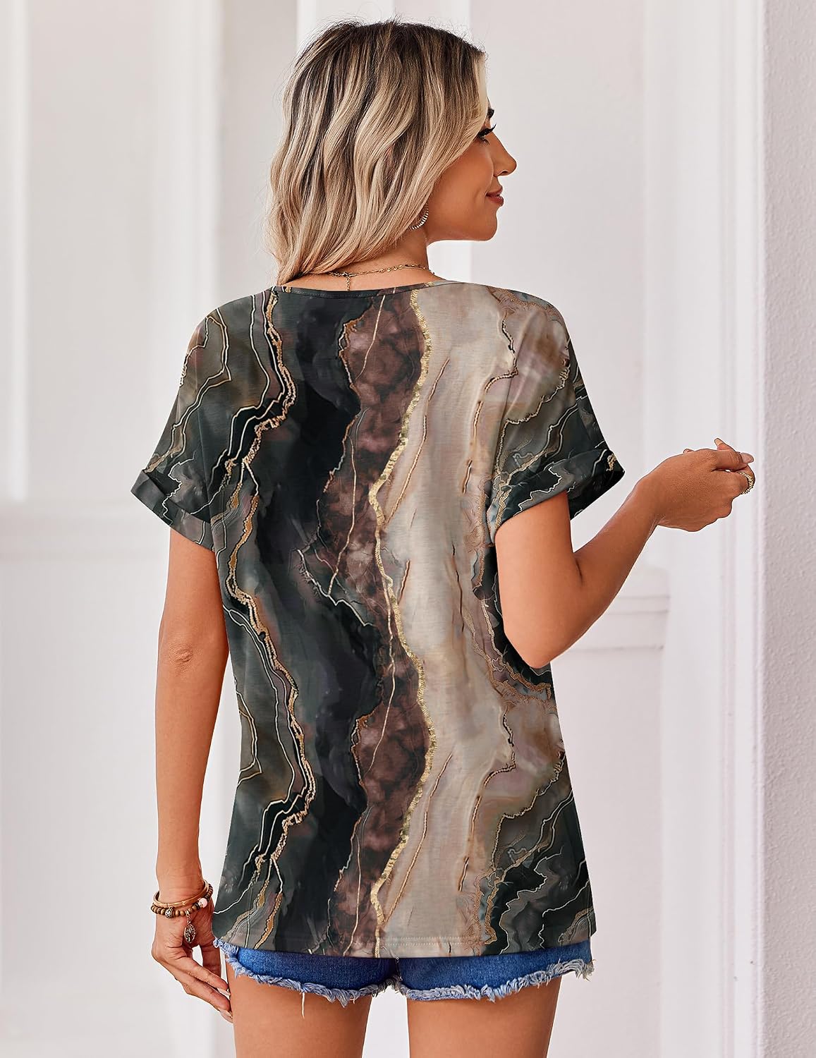 Zeagoo Womens Summer Tops Rolled