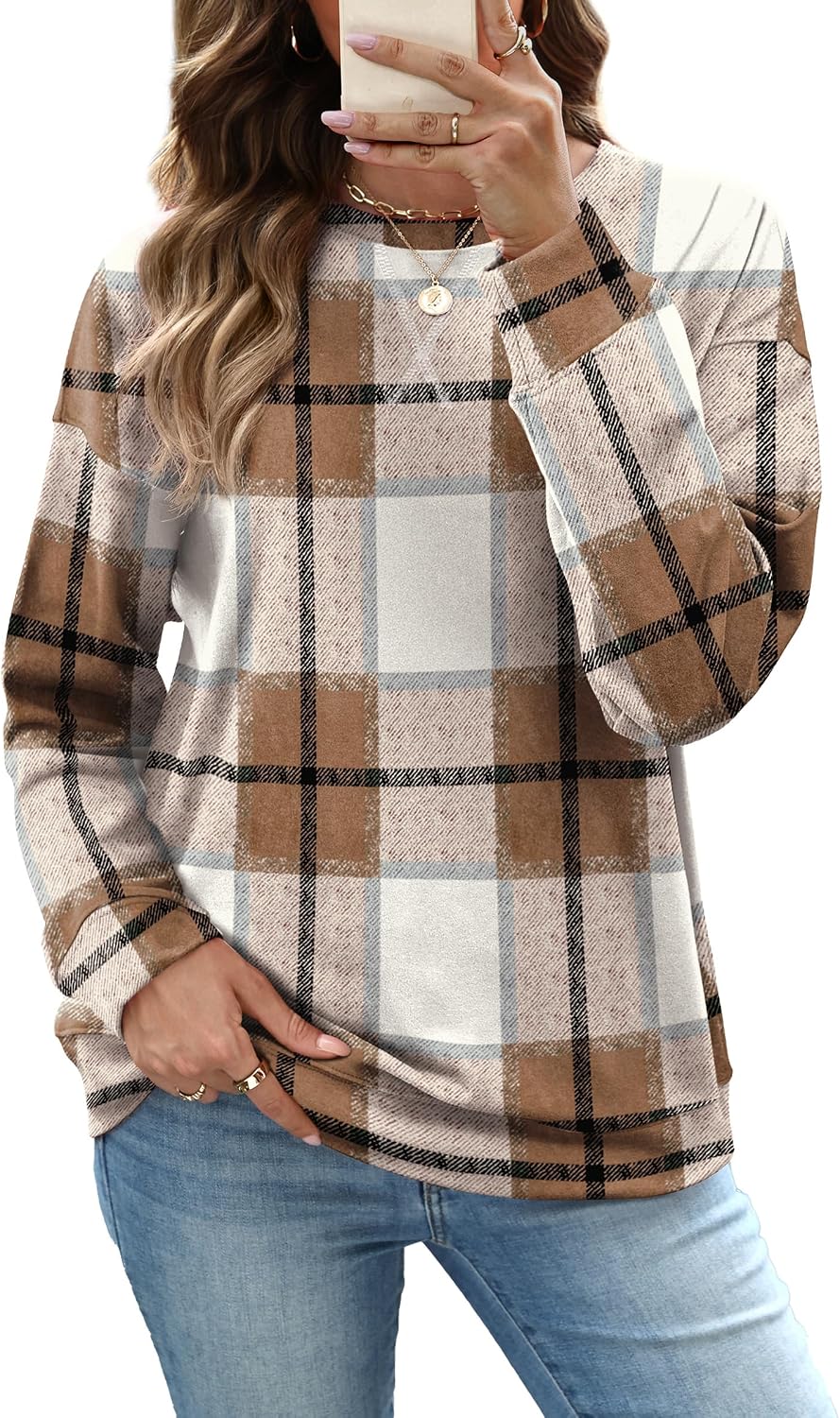 RUMIA Women's Crew Neck Sweatshirt Long Sleeve Tops for Women Fall Clothes