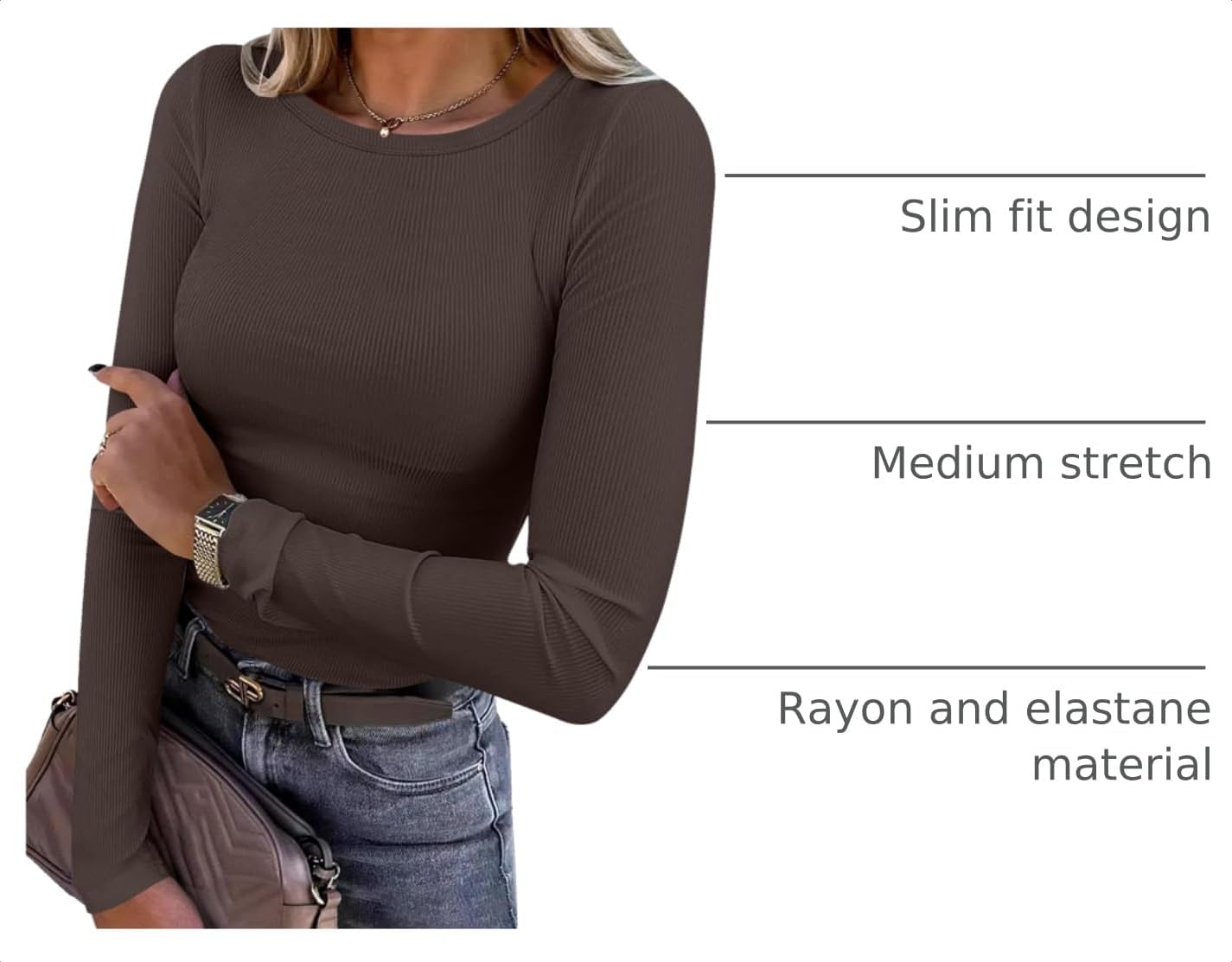 ANRABESS Women Long Sleeve Shirts Ribbed Fitted Tops - Image 4