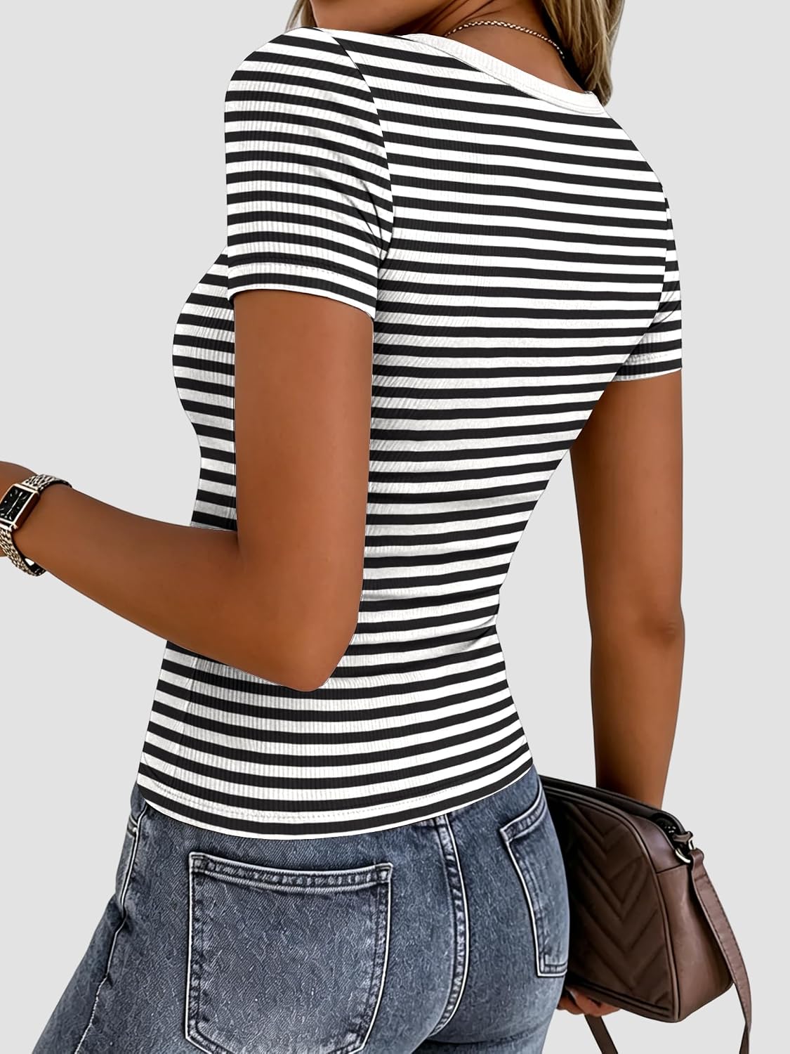 Zeagoo Women's Ribbed Short Sleeve