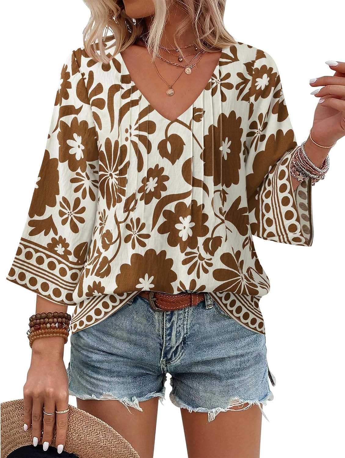 Youtalia Womens V Neck 3/4