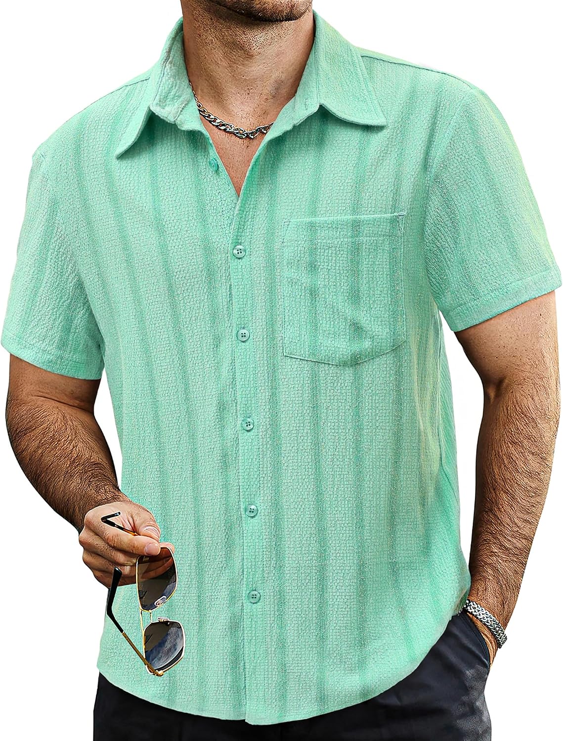 VATPAVE Mens Button Down Short Sleeve Shirt Summer Beach Hawaiian Shirts