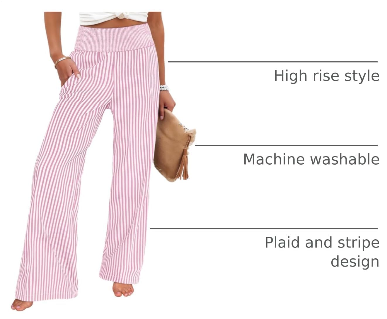 ANRABESS Womens Striped Gingham Wide Leg Palazzo Pants with Pockets - Image 4
