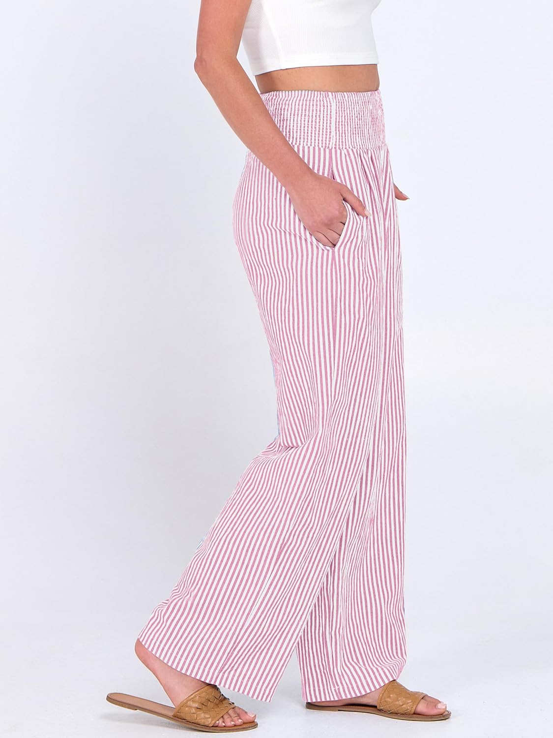 ANRABESS Womens Striped Gingham Wide Leg Palazzo Pants with Pockets - Image 5