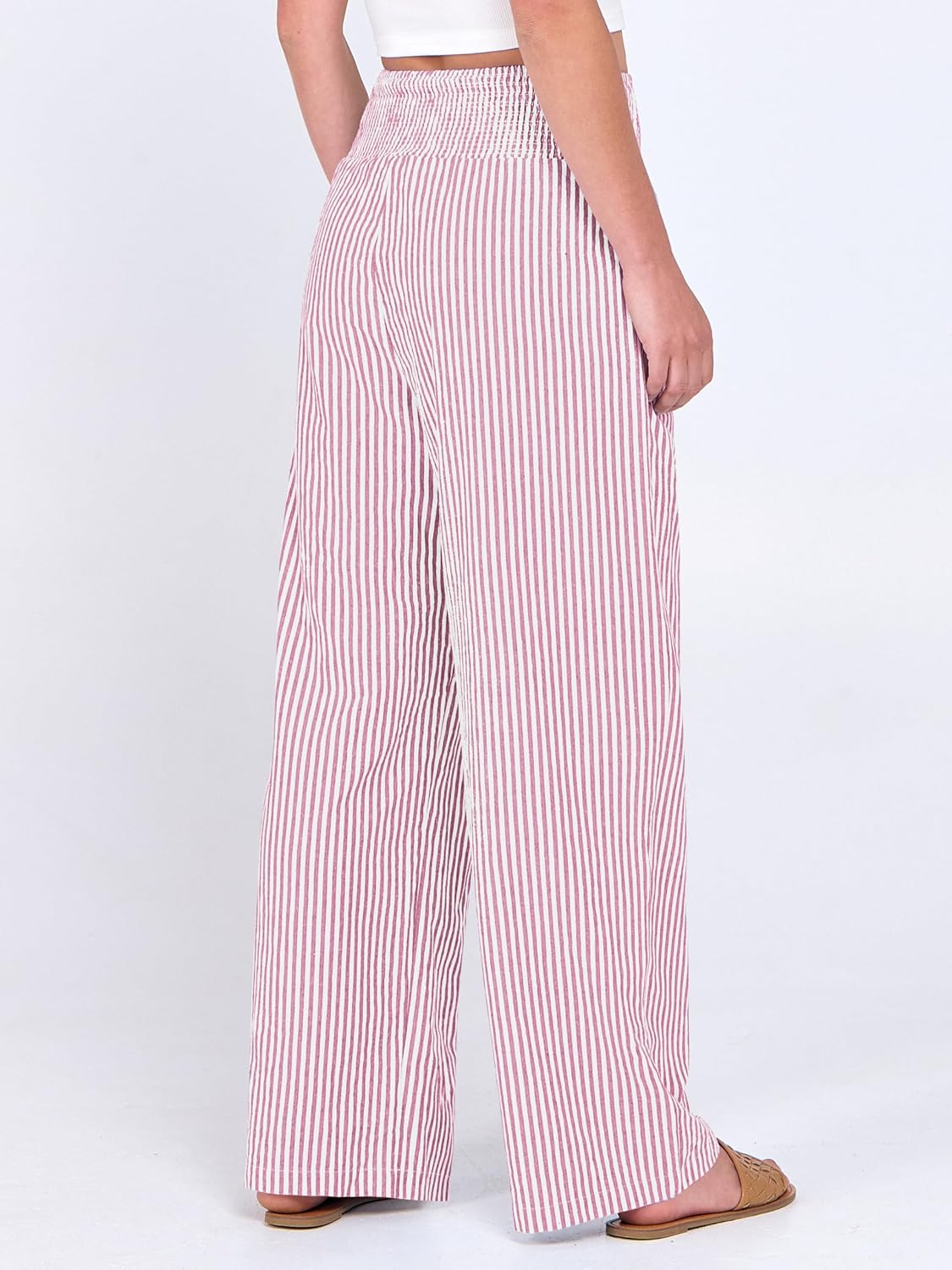 ANRABESS Womens Striped Gingham Wide Leg Palazzo Pants with Pockets - Image 6