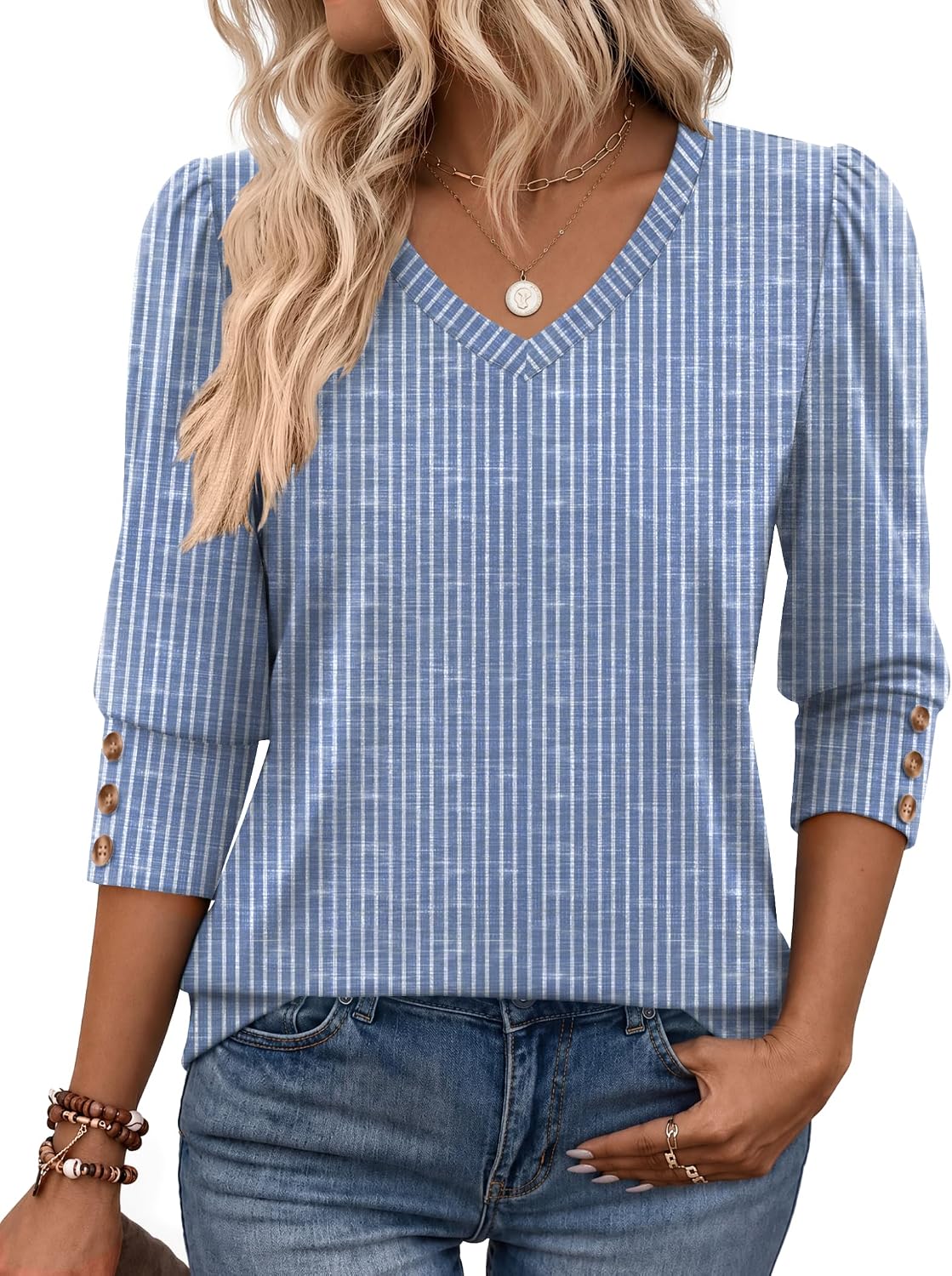 Zeagoo Womens 3/4 Sleeve V Neck T Shirts Dressy Casual Tops