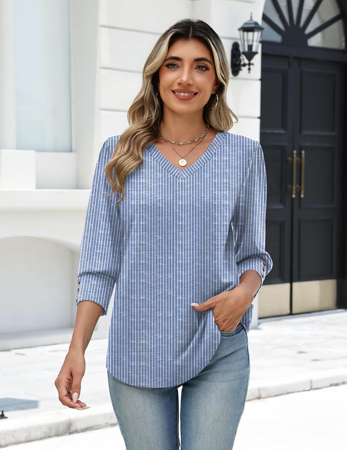 Zeagoo Womens 3/4 Sleeve V Neck T Shirts Dressy Casual Tops - Image 5