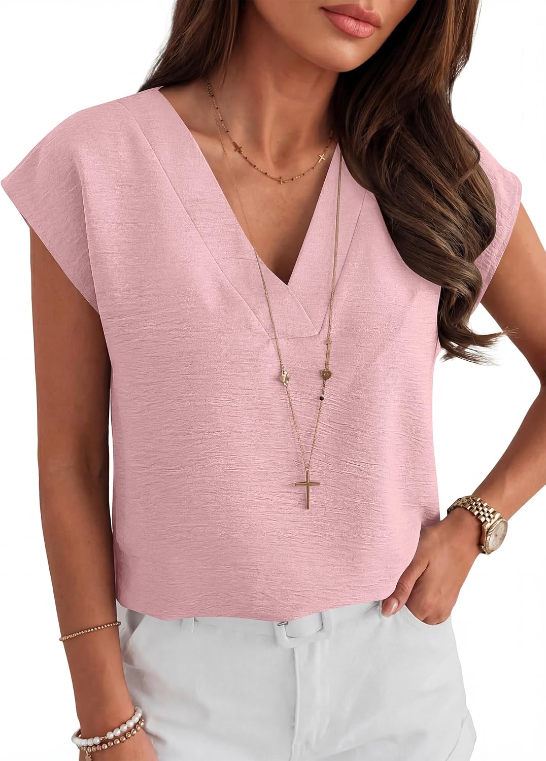 ANRABESS Women Tops Cap Sleeve