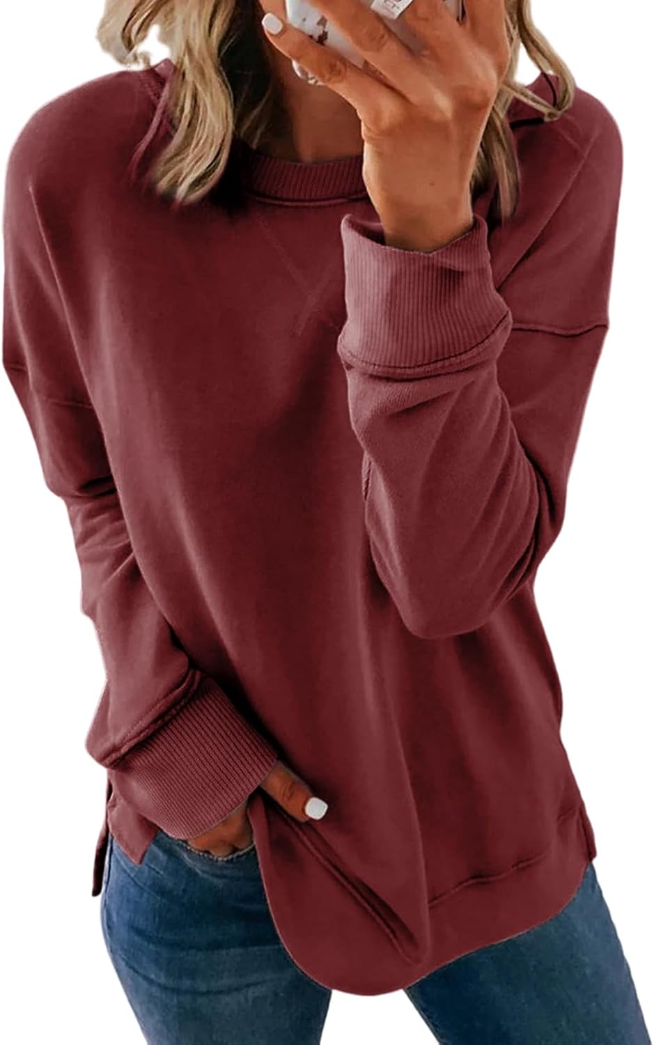 Dokotoo Women's Casual Crew Neck Sweatshirt Loose Long Sleeve Pullover Tops