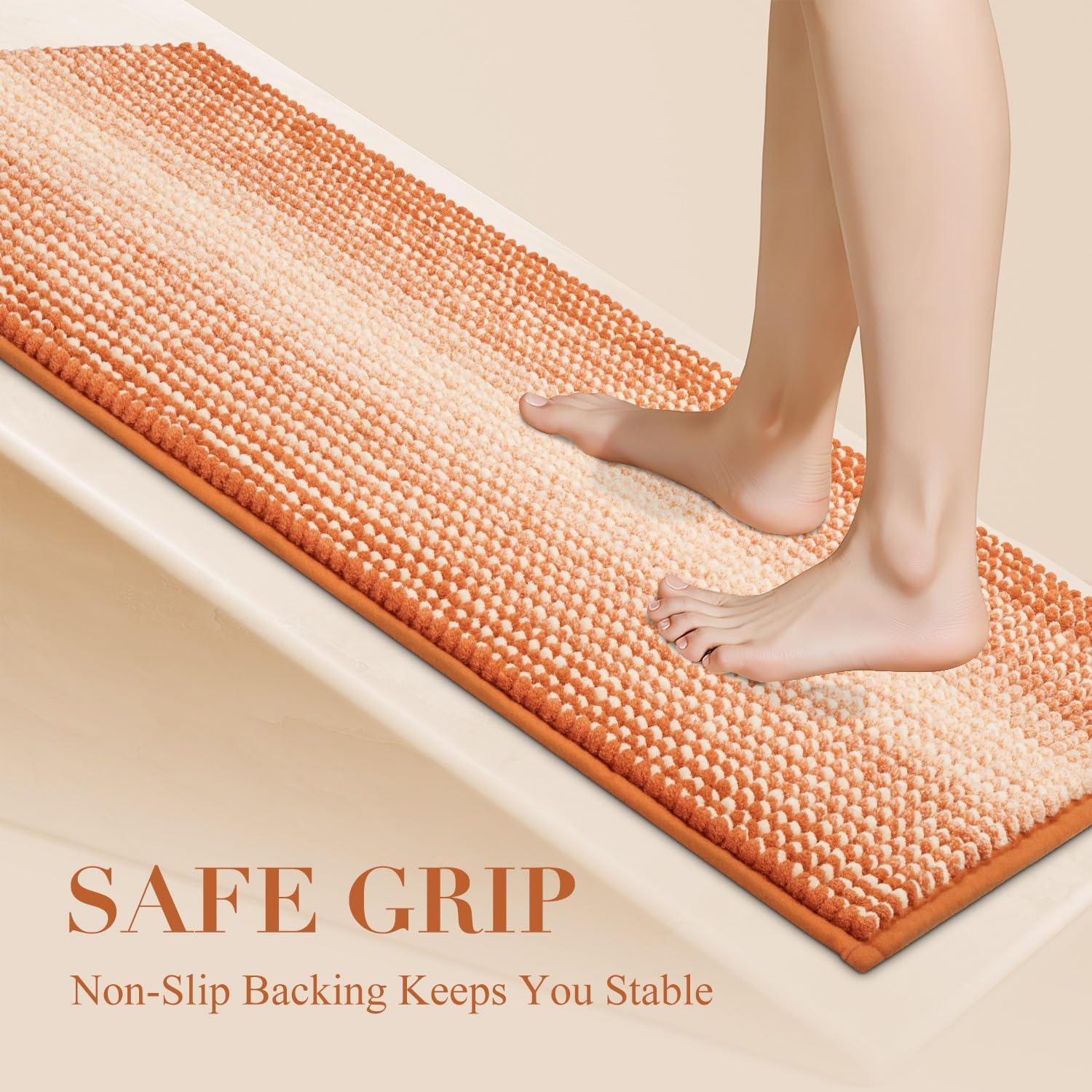BSICPRO Fall Bathroom Rugs, 17x24 Chenille Bath Mats, Pumpkin Orange - Image 4