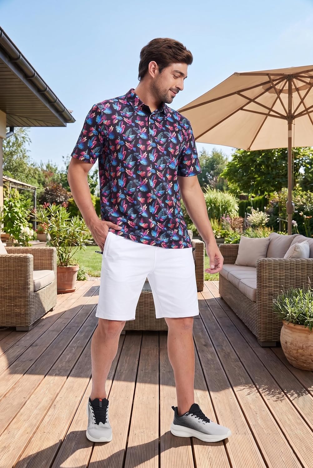 QPNGRP Mens Shorts Casual Drawstring Zipper Pockets Elastic Waist - Image 3