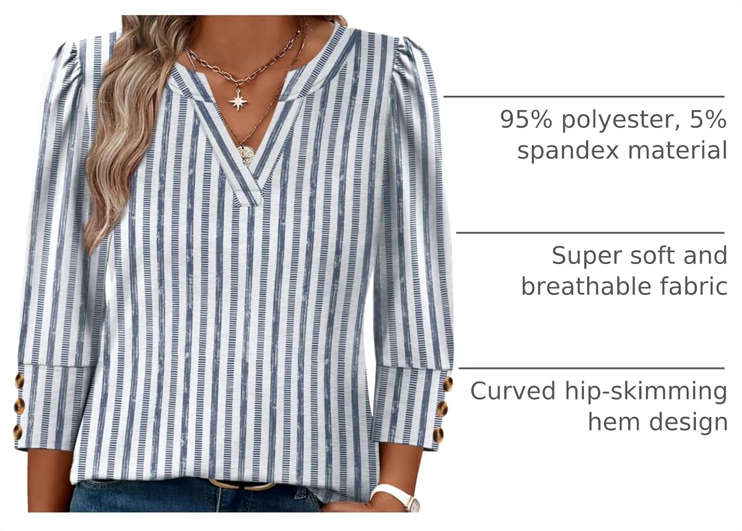 WIHOLL 3/4 Length Sleeve Womens