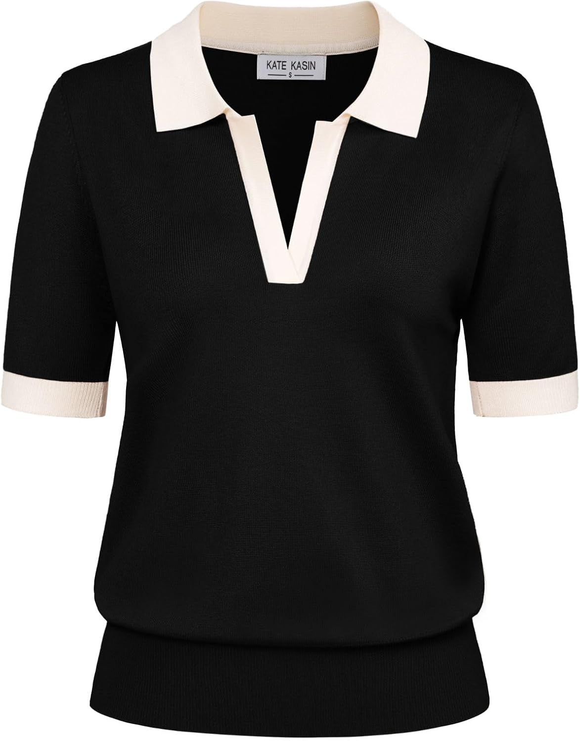 Women's Short Sleeve Classic V Neck Collared Casual Polo Sweater Tops