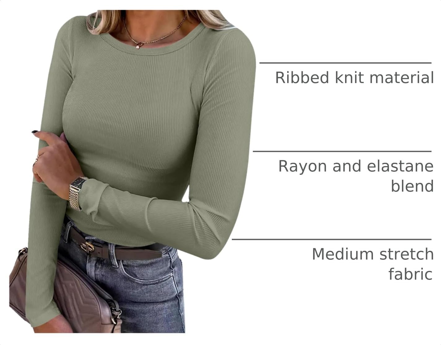 ANRABESS Women Long Sleeve Shirts Ribbed Fitted Tops - Image 4