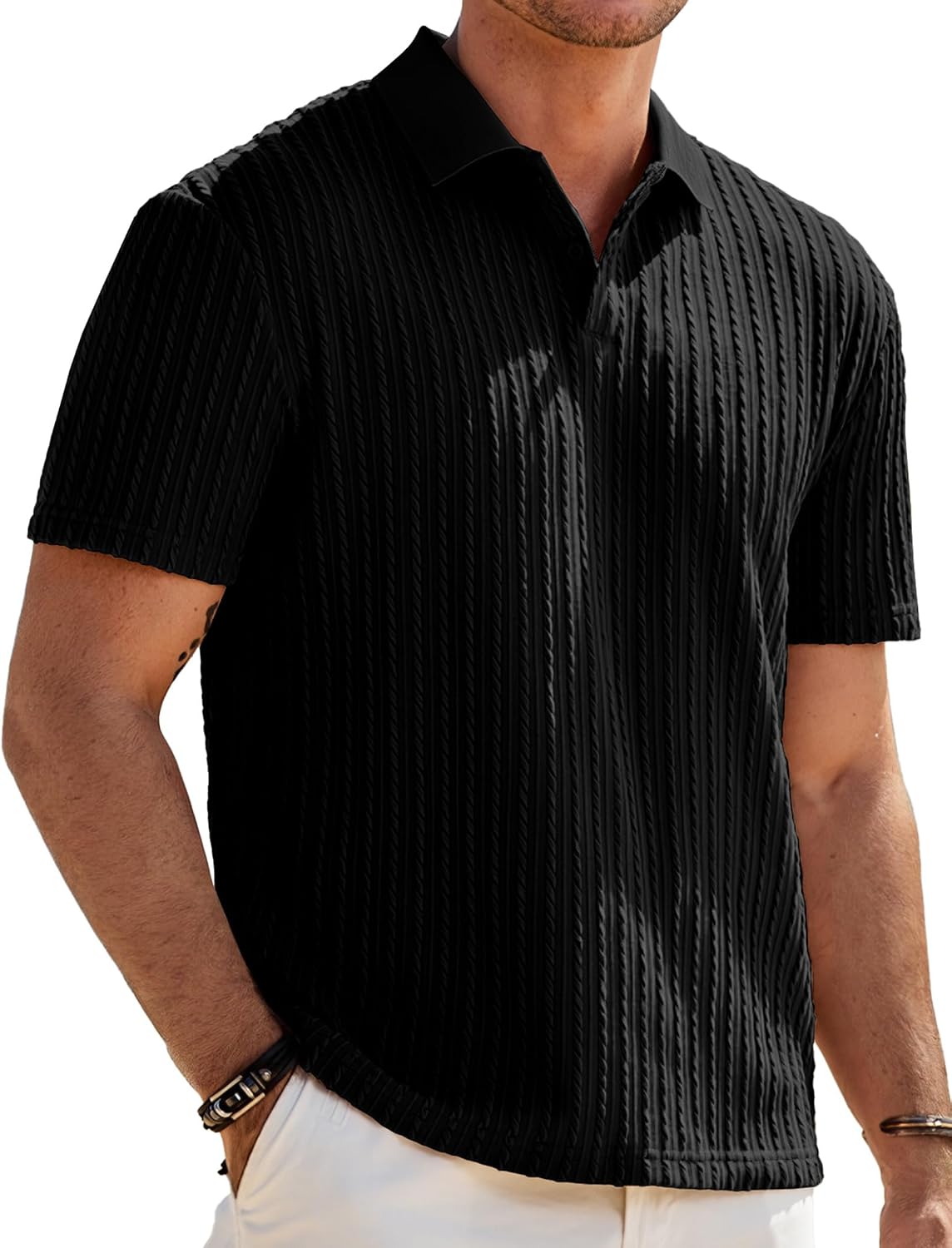 JMIERR Men's Textured Polo Shirt Short Sleeve
