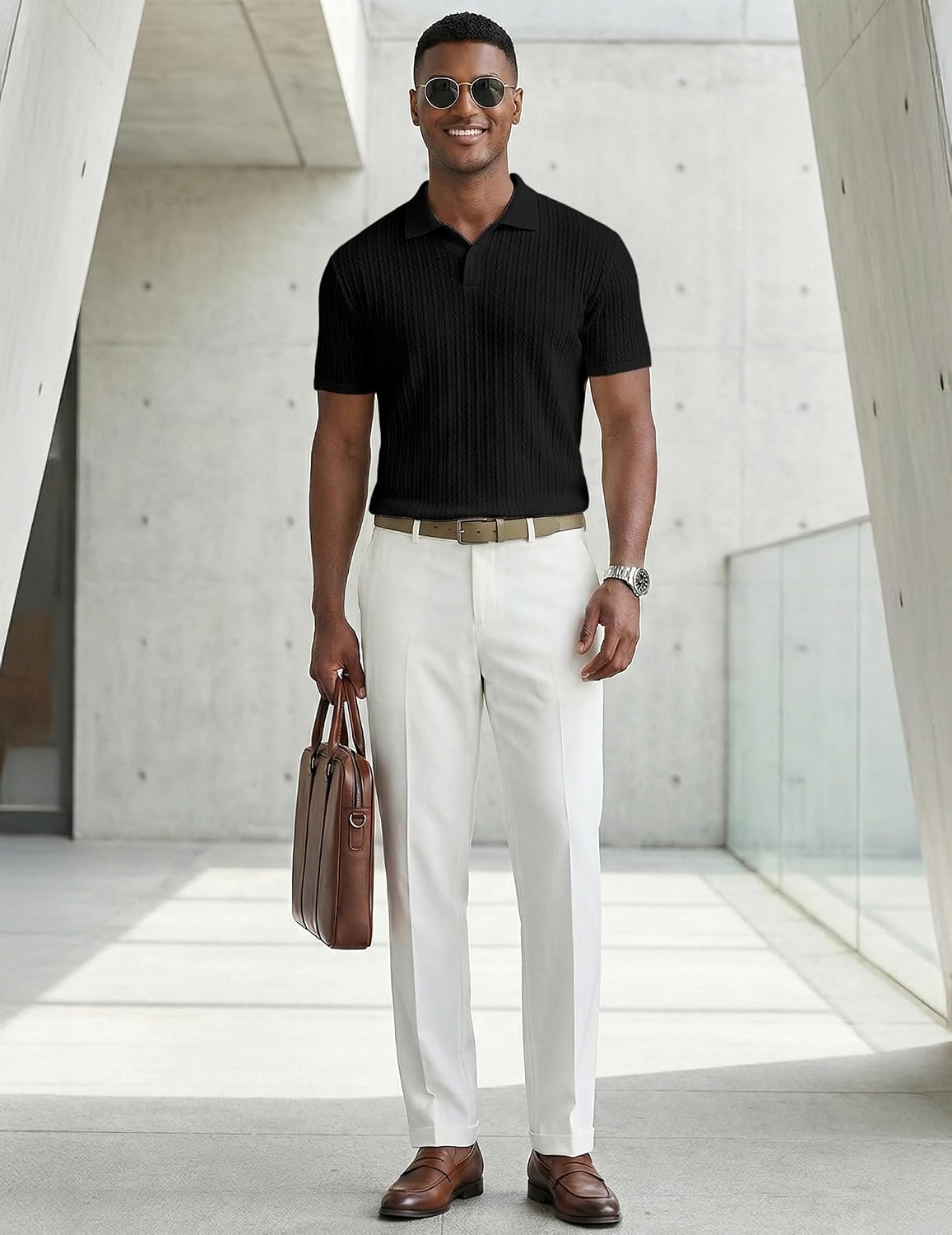 JMIERR Men's Textured Polo Shirt Short Sleeve - Image 4