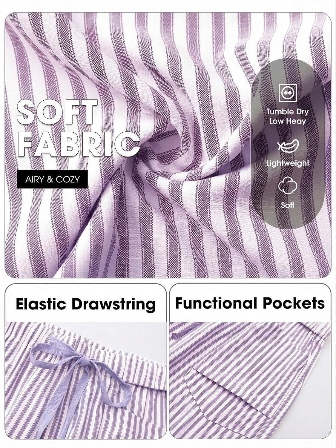 EXLURA Womens Faux Linen Striped