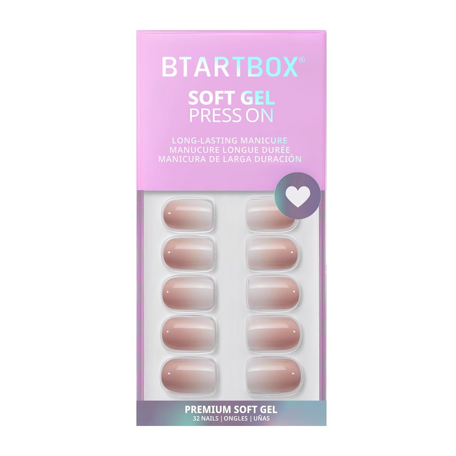BTArtbox Press On Nails, Short Square Pink Fake Nails, 32Pcs Full Kit - Image 4