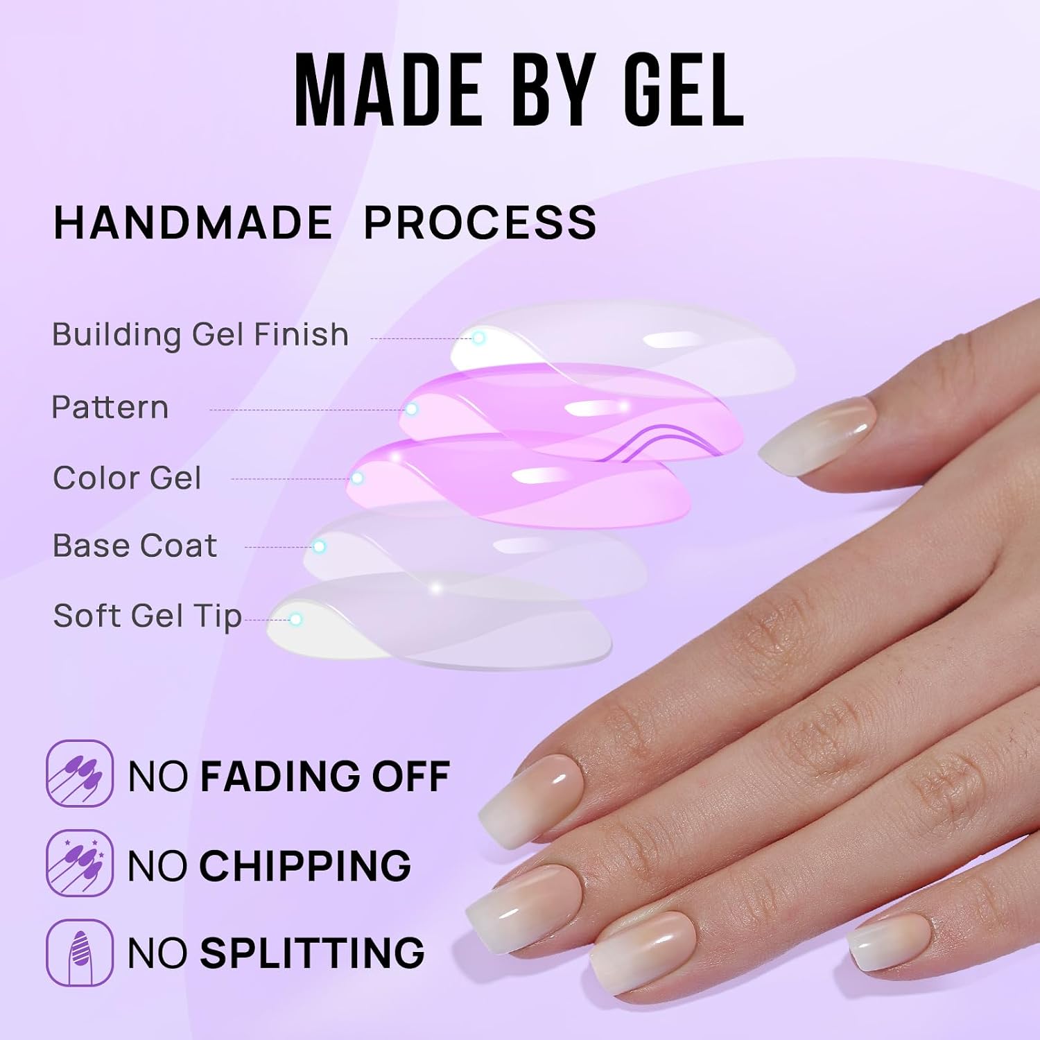 BTArtbox Press On Nails, Short Square Pink Fake Nails, 32Pcs Full Kit - Image 5
