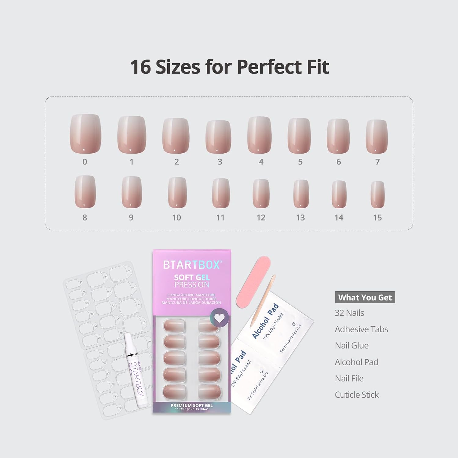 BTArtbox Press On Nails, Short Square Pink Fake Nails, 32Pcs Full Kit - Image 6
