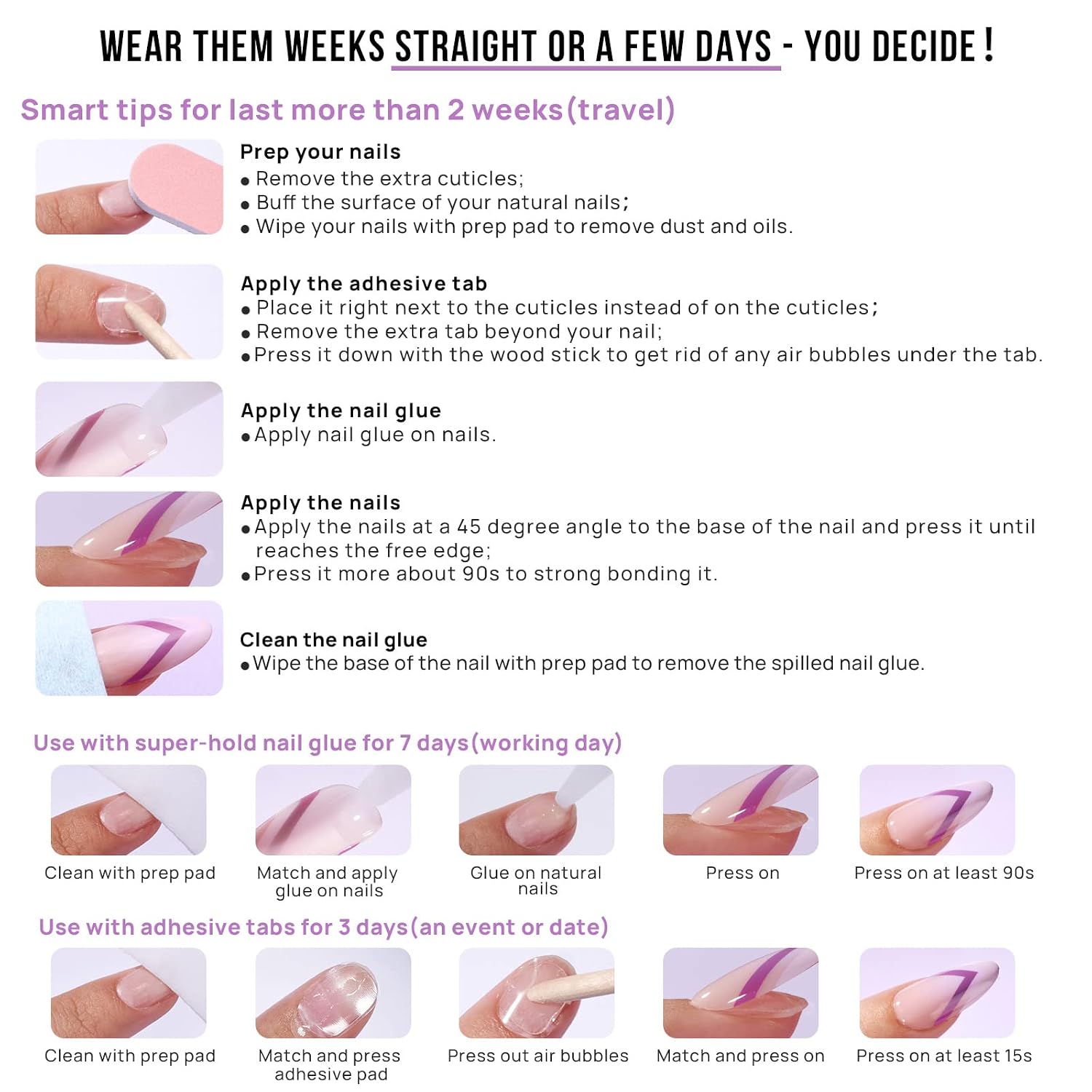 BTArtbox Press On Nails, Short Square Pink Fake Nails, 32Pcs Full Kit - Image 8