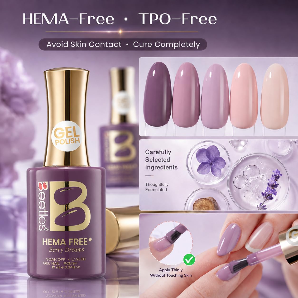 Beetles Purple Gel Nail Polish Set, 5 Colors Cat Eye Gel Gift Set - Image 3