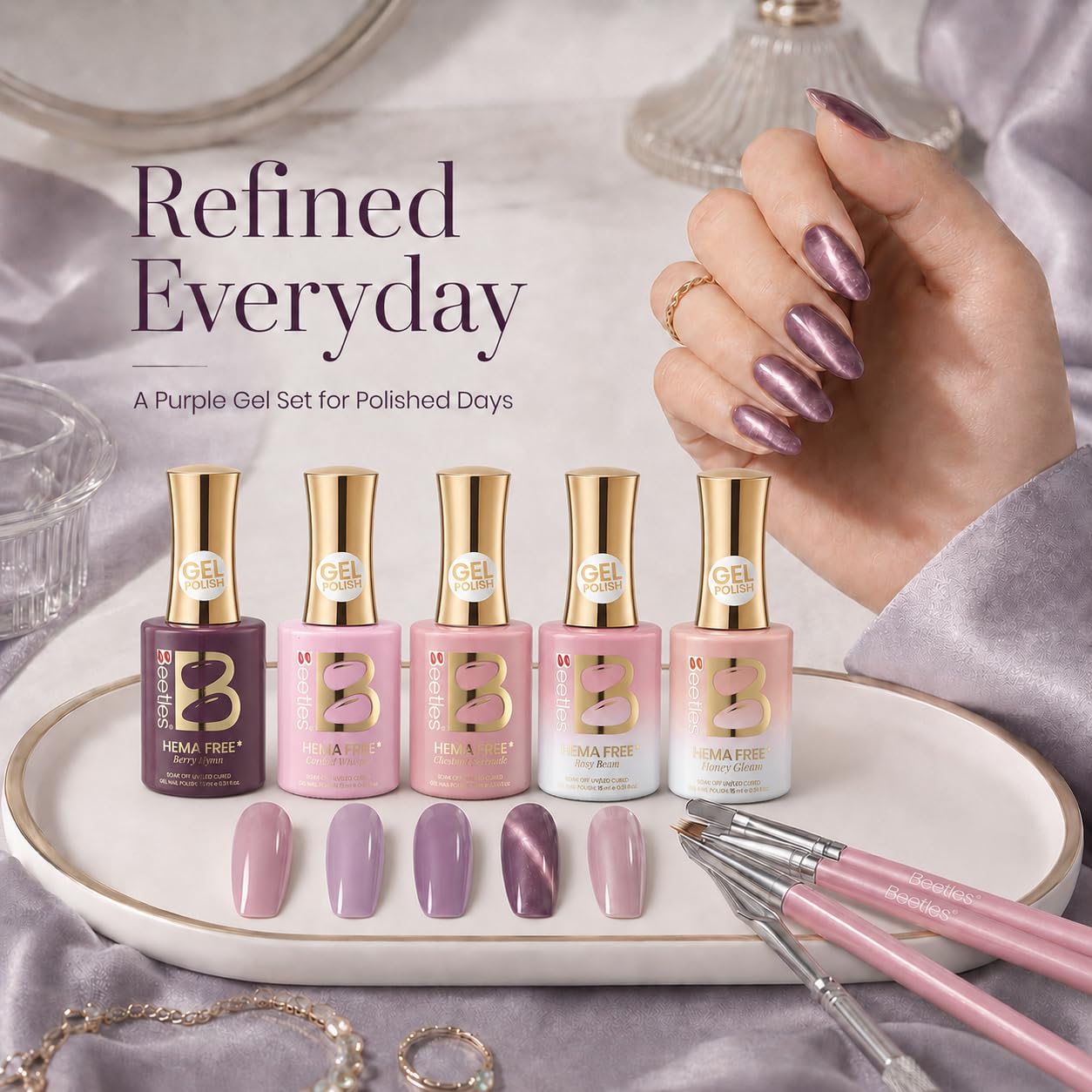 Beetles Purple Gel Nail Polish Set, 5 Colors Cat Eye Gel Gift Set - Image 4
